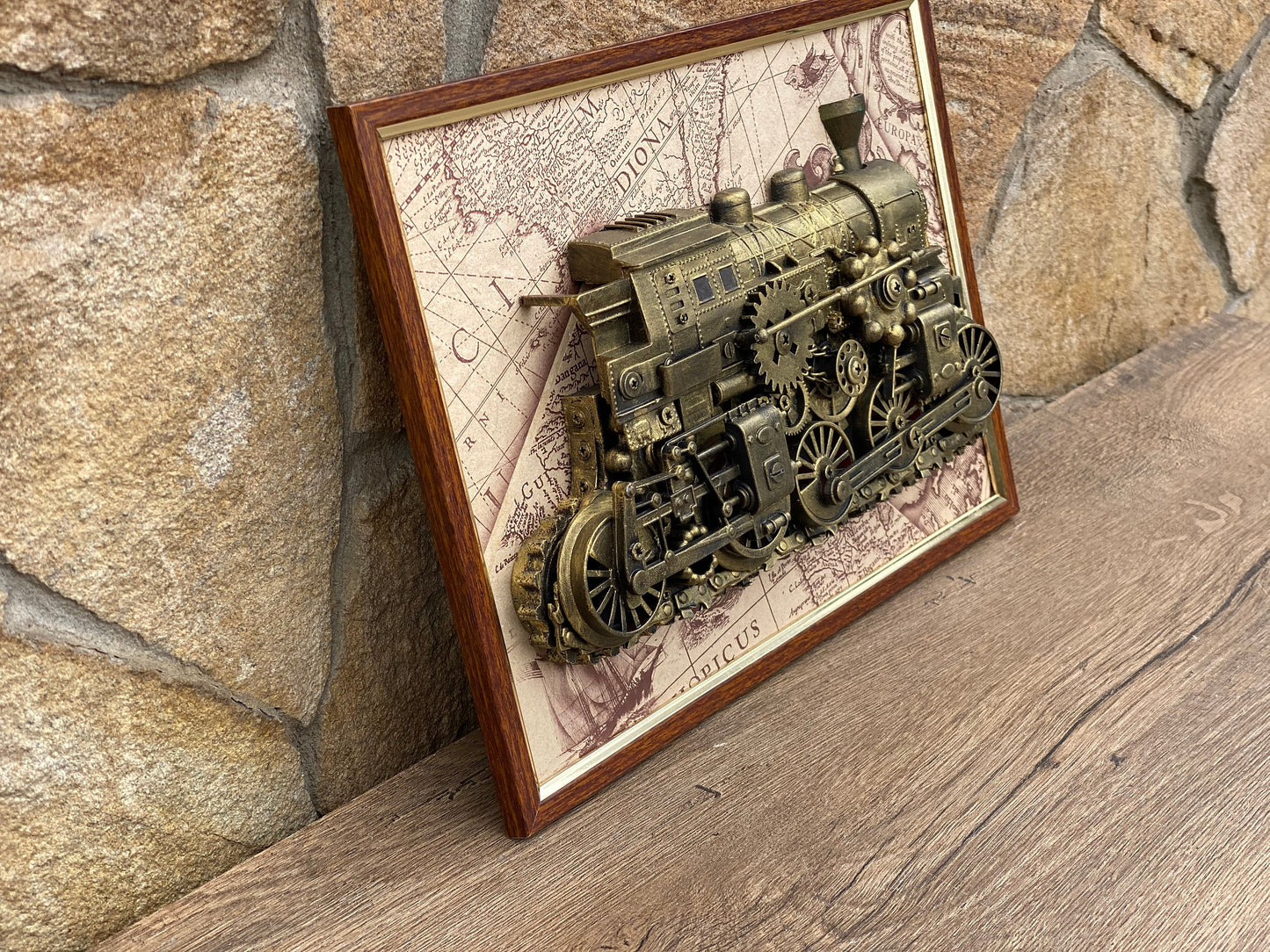Steampunk painting, steampunk train, railroad, railway, gears, train, steampunk, junk, recycled, steampunk art, steam punk, Christmas