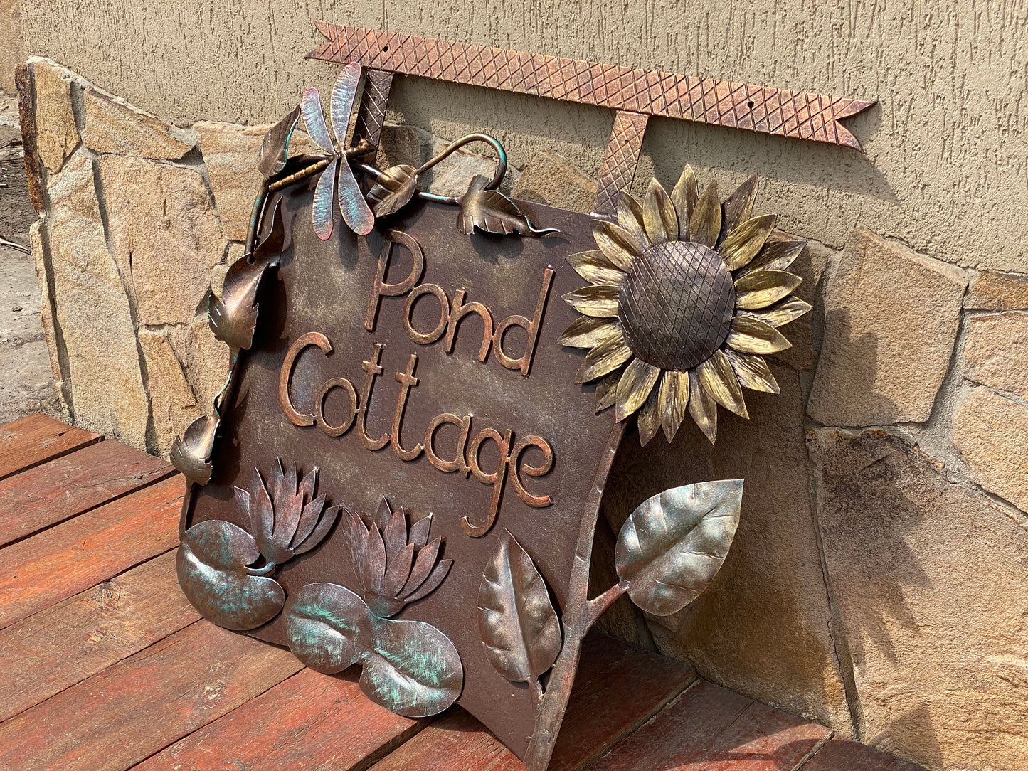Cottage plaque, waterlily, botanic, plaque, address sign, personalized plaque, family sign, botanical,lake decor,river decor,farmhouse,lotus