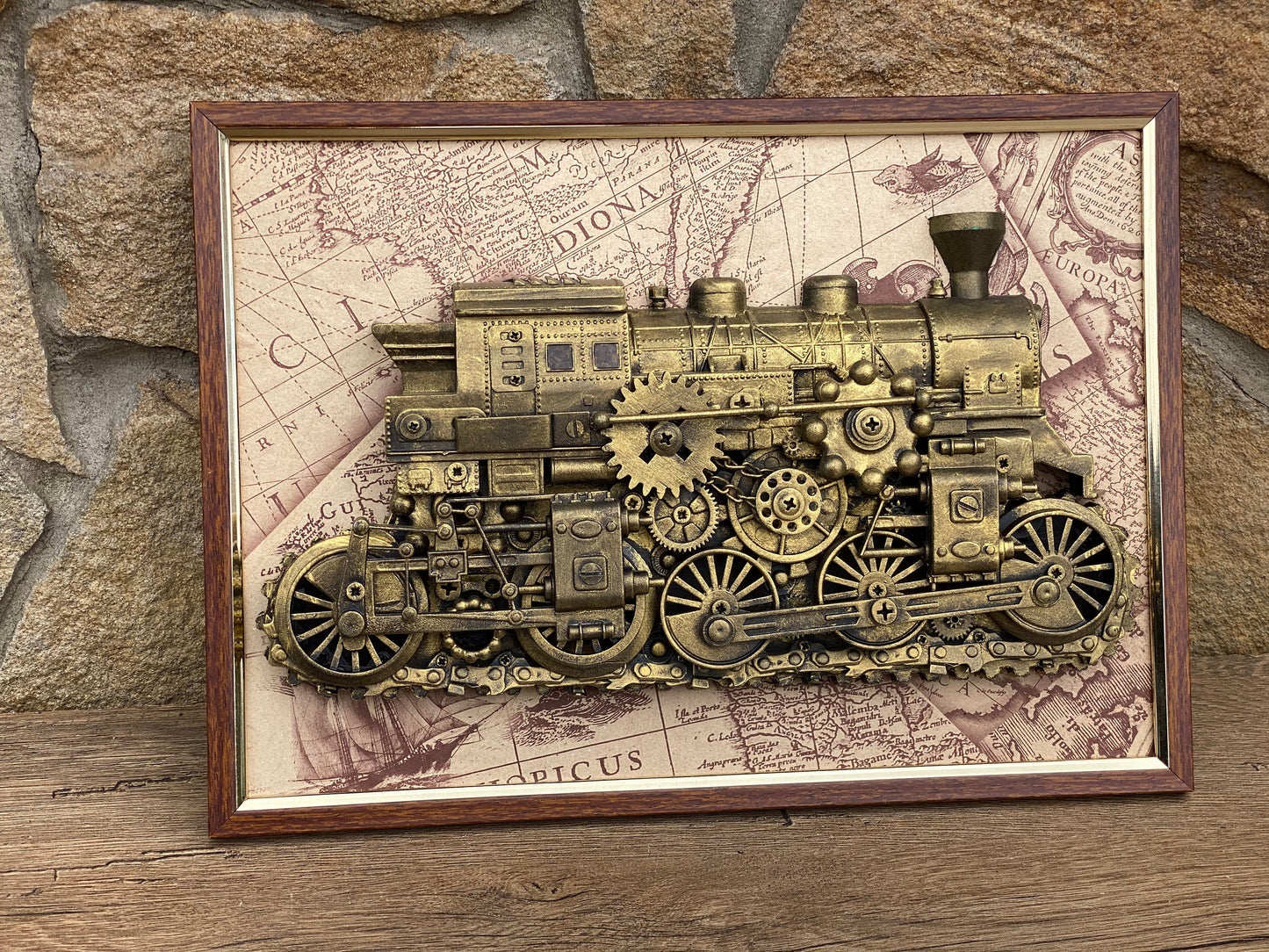 Steampunk painting, steampunk train, railroad, railway, gears, train, steampunk, junk, recycled, steampunk art, steam punk, Christmas