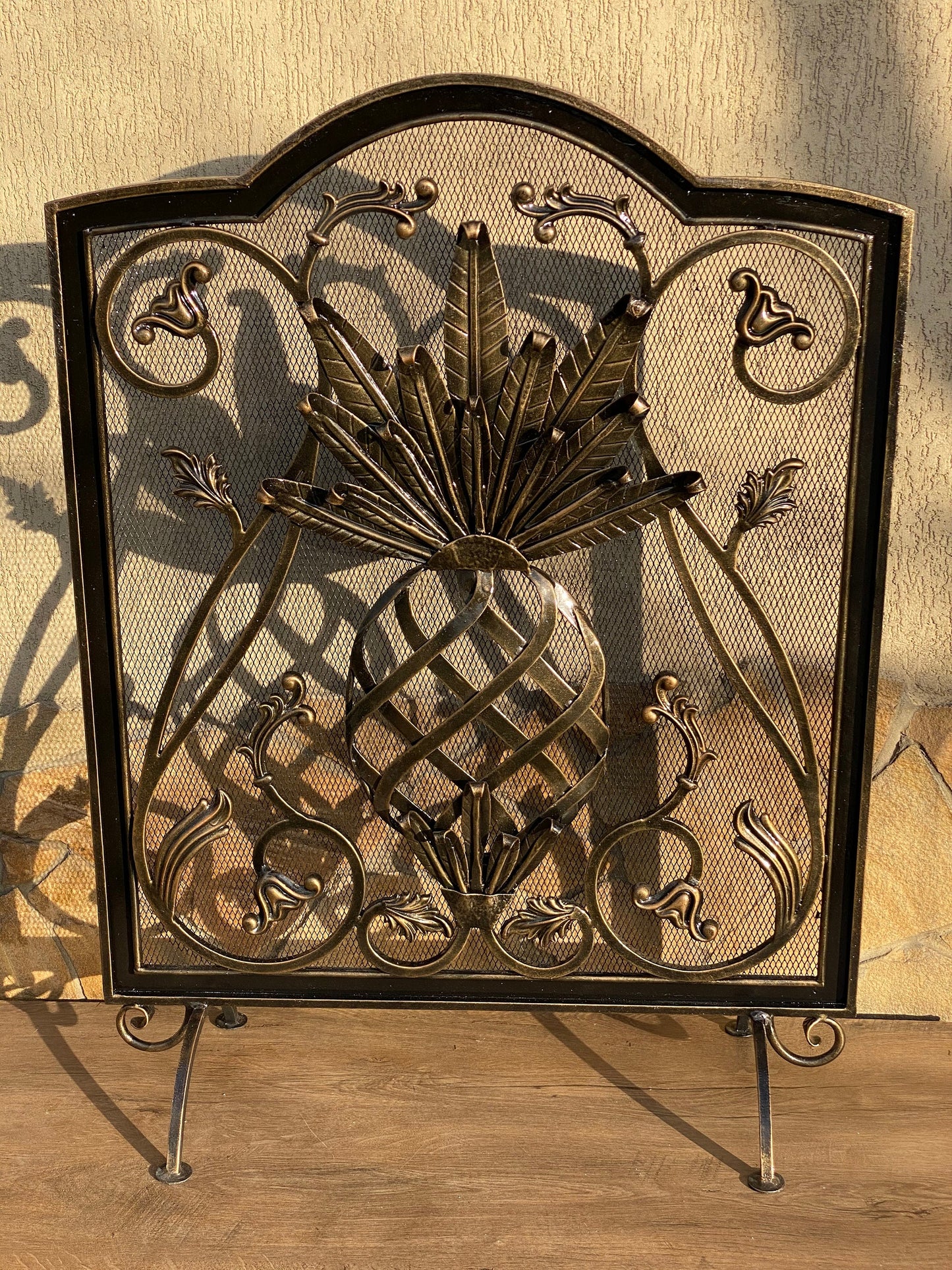 Fireplace screen, iron gift, fireplace decor, fire poker, anniversary gift, pineapple, fireplace, Christmas, birthday, BBQ, grill, medieval