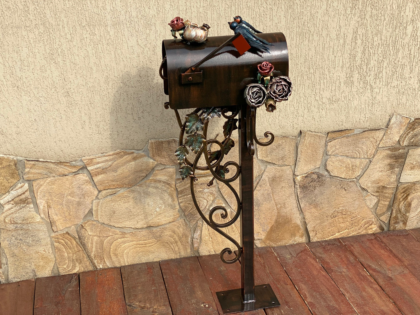 Mail box, mailbox, Christmas, birthday, garden, yard, mother, gift for wife, anniversary, rose, iron gift, Mothers Day, retirement, flower
