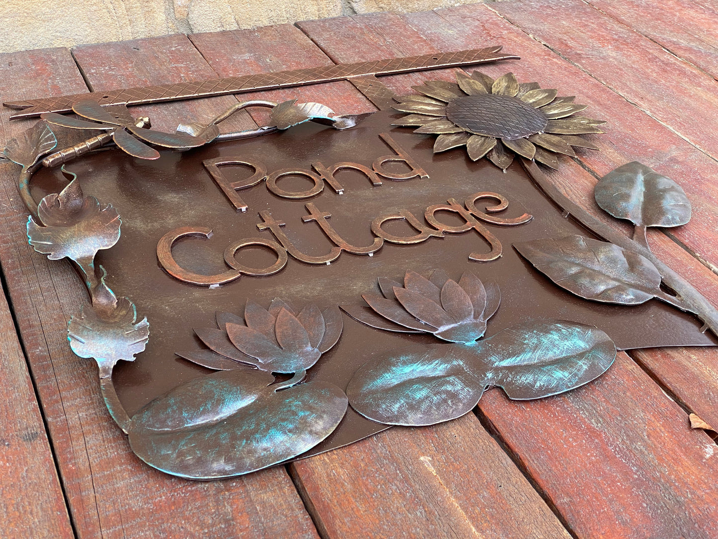 Cottage plaque, waterlily, botanic, plaque, address sign, personalized plaque, family sign, botanical,lake decor,river decor,farmhouse,lotus