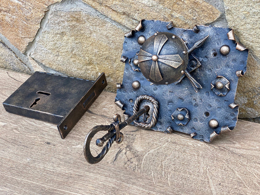 Medieval lock, key, door pull, medieval, door hardware, antique door, door handle, lock, door pull, blacksmith, vintage decor, retro,antique