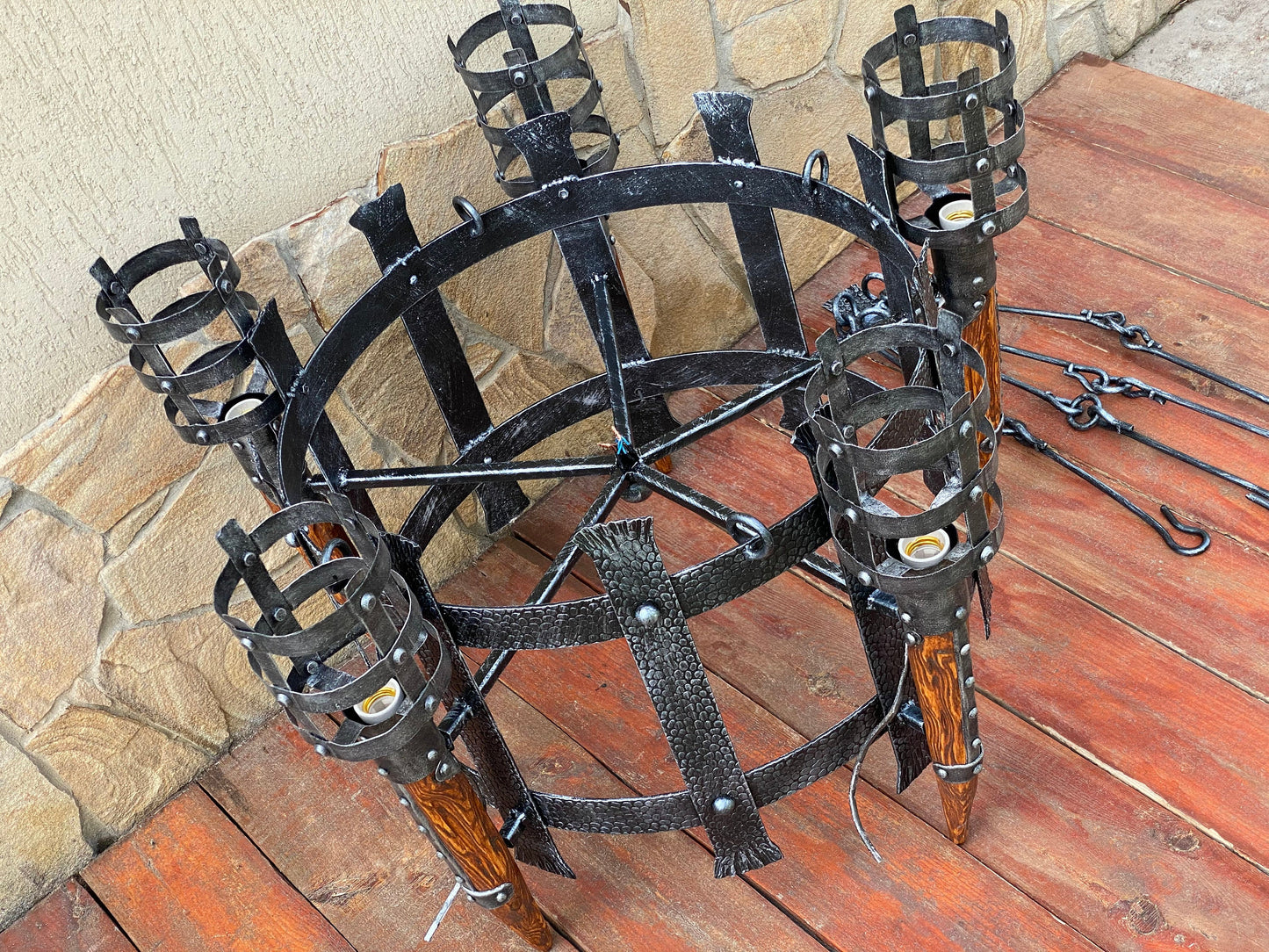 Chandelier, medieval light, torch, ceiling lamp, wall sconce, castle decor, Christmas, birthday, sconce, midcentury, Middle Ages, antique
