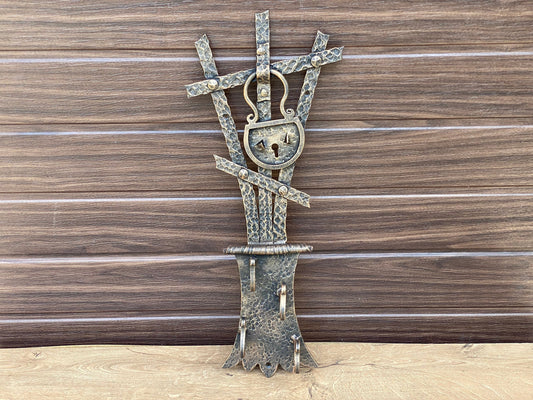Wall key holder, medieval, wall hooks, clothes, key hook, Christmas, birthday, iron gift, entryway, hallway, wall decor, lock, Middle Ages