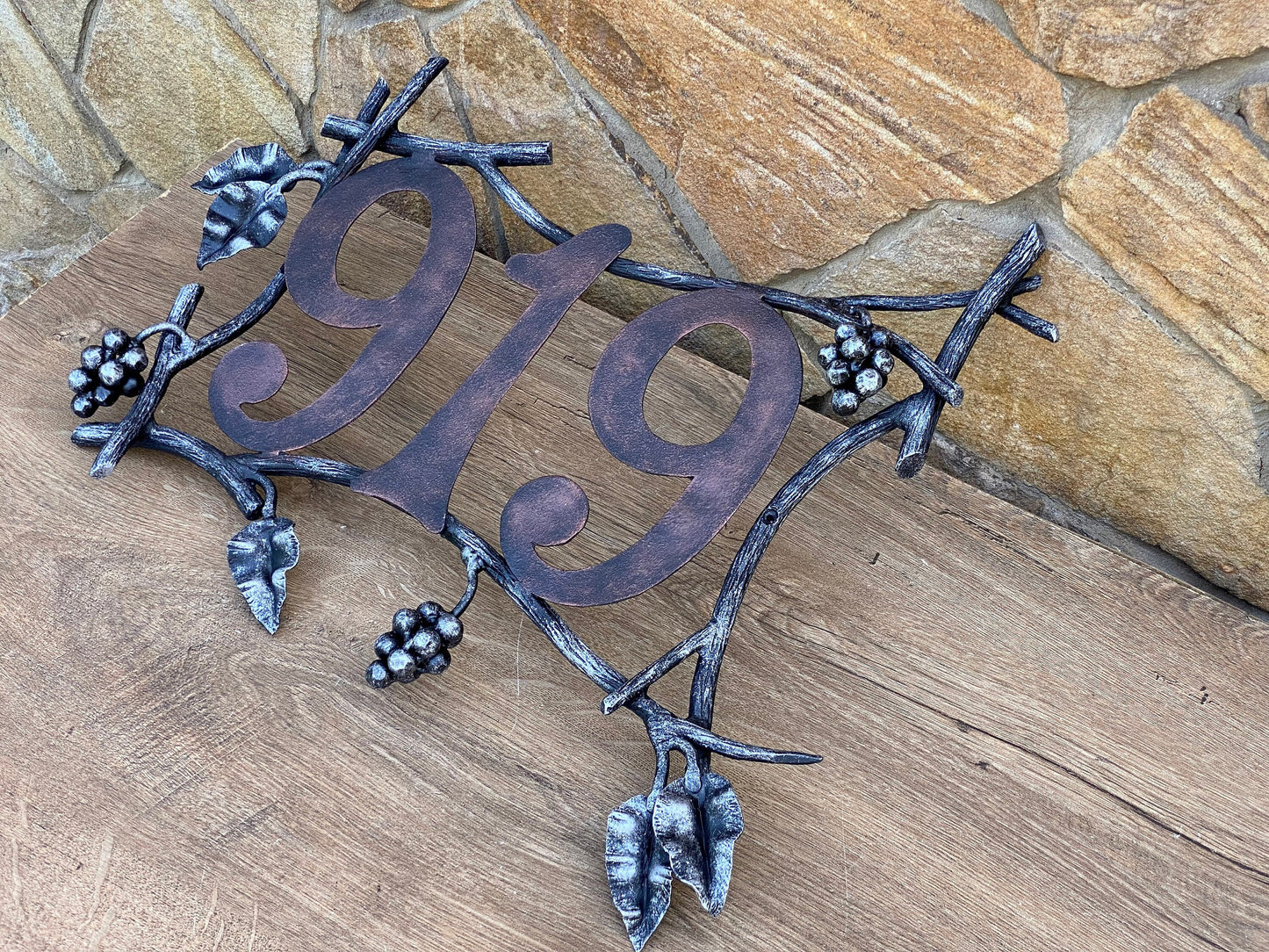 House number sign, house numbers, grapes, grapevine, fall decor, autumn, thanksgiving, wine decor, wreath, Christmas, iron gift, plaque