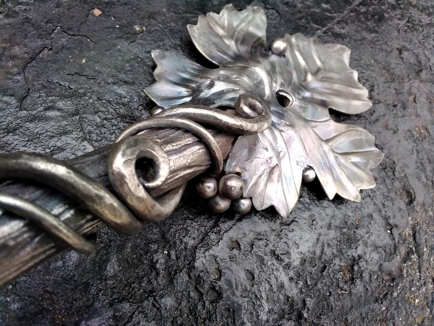 Barn door handle, door handle, barn door pull, hand forged door handle, grapes, vines, grapevine, harvest, thanksgiving, wreath, hinges