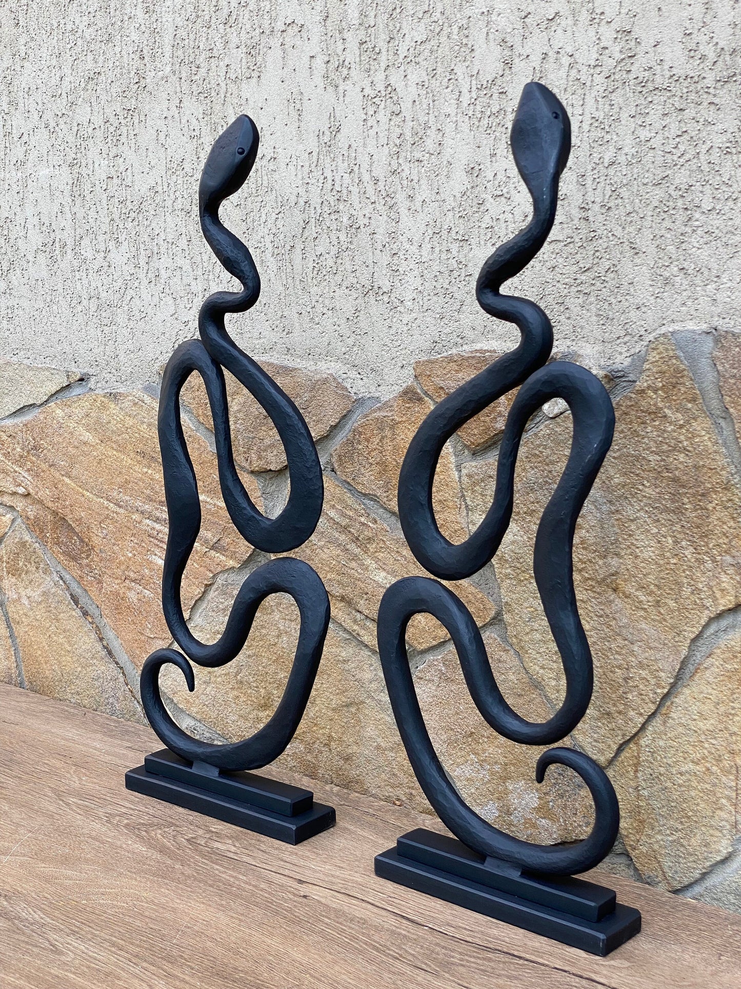 Andirons, fireplace andirons, fireplace decor, snake, metal artwork, hand forged snake, iron gift, iron anniversary, Christmas, birthday