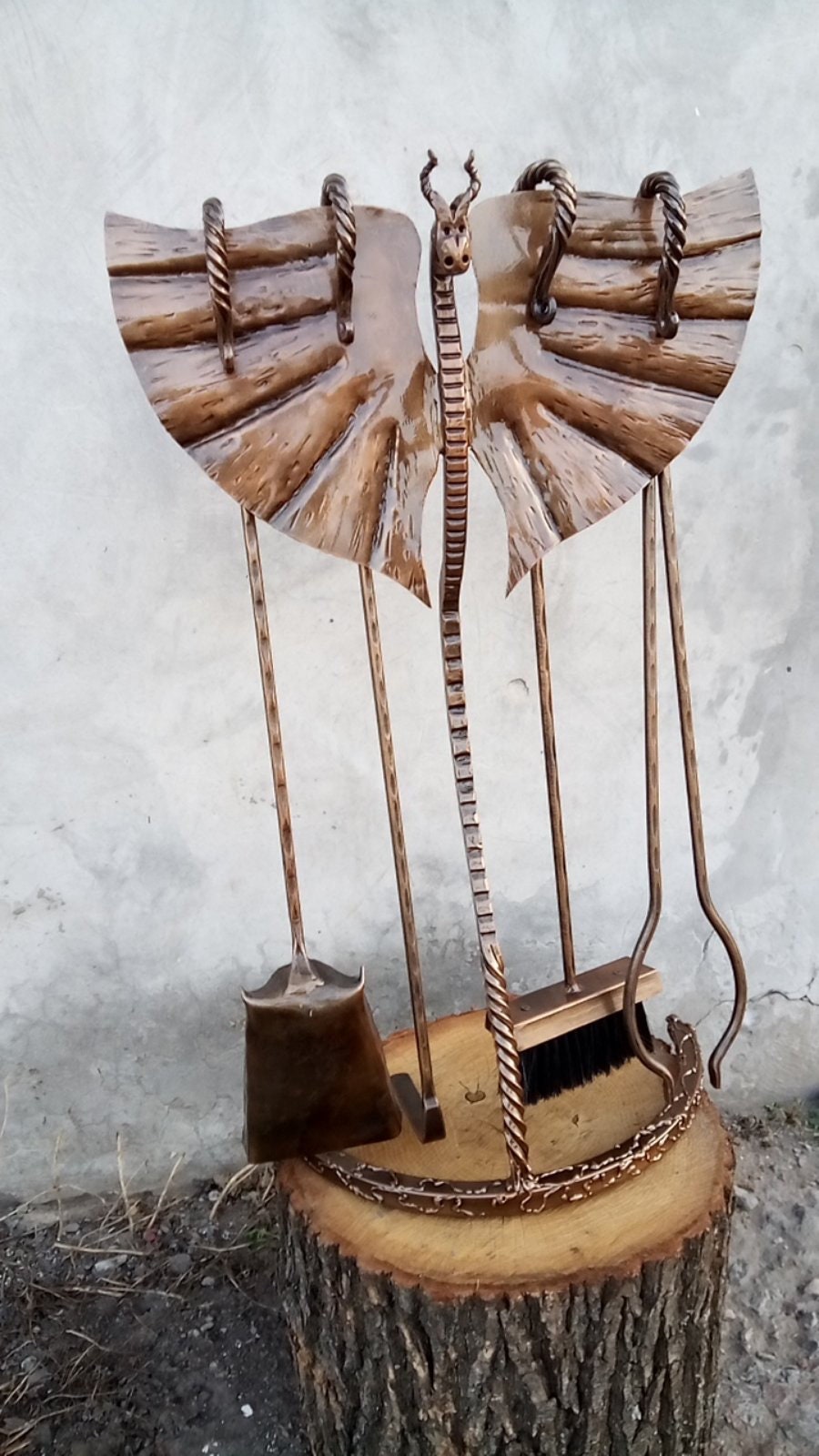 Fireplace tools, dragon, medieval, fireplace tool set, fireplace,  fire poker, firewood holder, Christmas, birthday, anniversary, iron gift