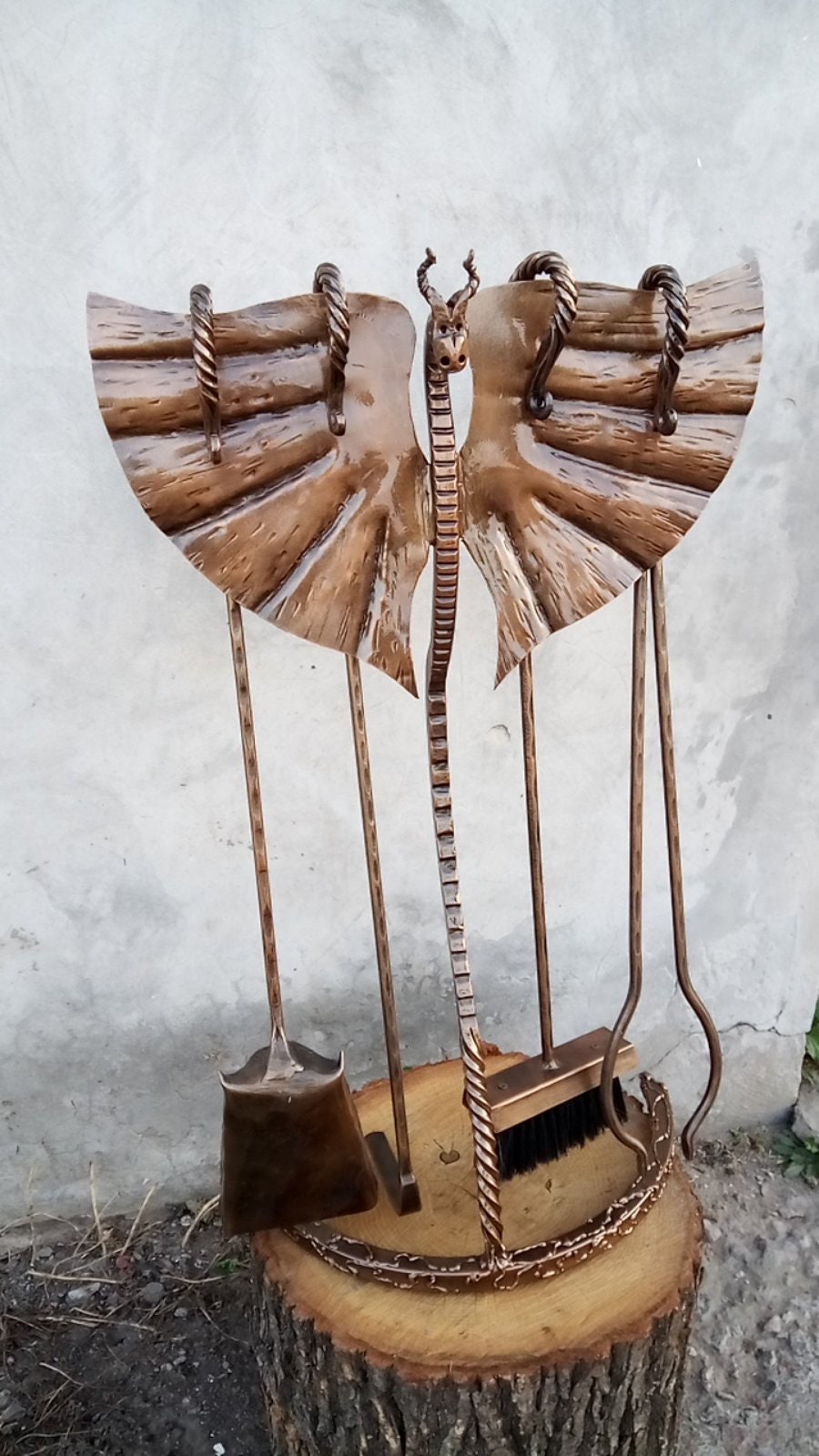 Fireplace tools, dragon, medieval, fireplace tool set, fireplace, fire poker, firewood holder, Christmas, birthday, anniversary, iron gift