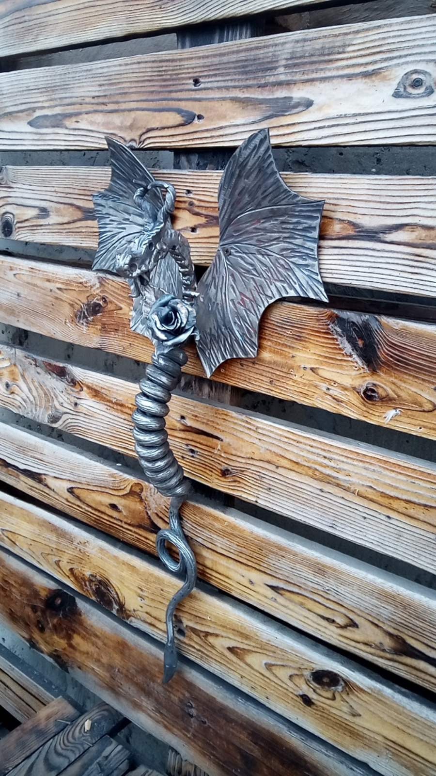 Door handle, dragon, rose, medieval, Christmas, birthday, anniversary, ancient, viking, cottage, vintage, castle, iron gift,iron rose,flower