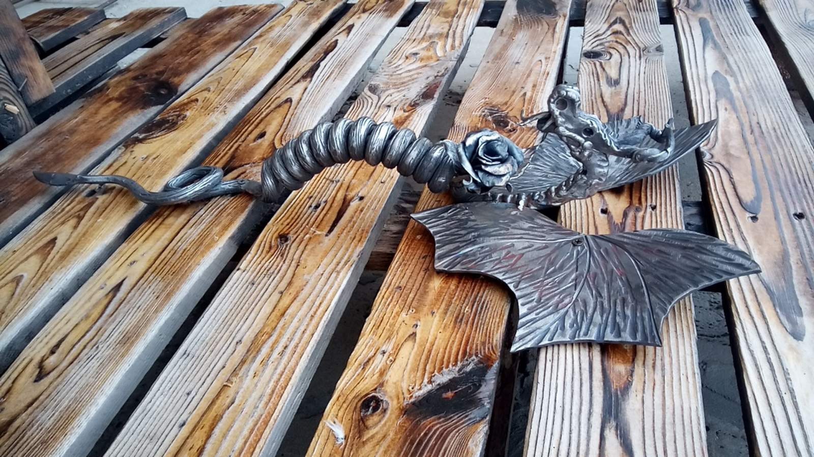 Door handle, dragon, rose, medieval, Christmas, birthday, anniversary, ancient, viking, cottage, vintage, castle, iron gift,iron rose,flower