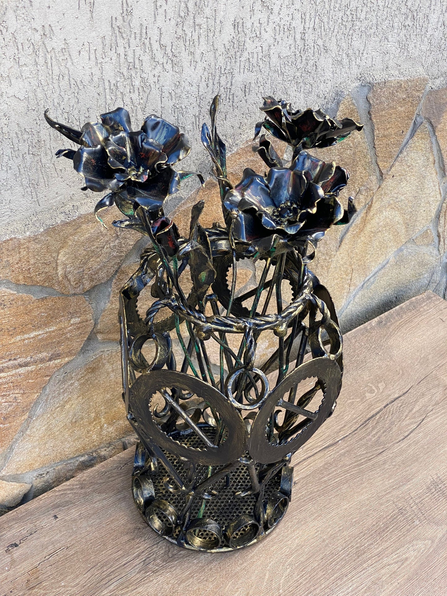 Vase, poppy, flower, 11th anniversary, 6th anniversary, iron gift, iron flower, steel gift, iron anniversary, birthday, Christmas, botanics
