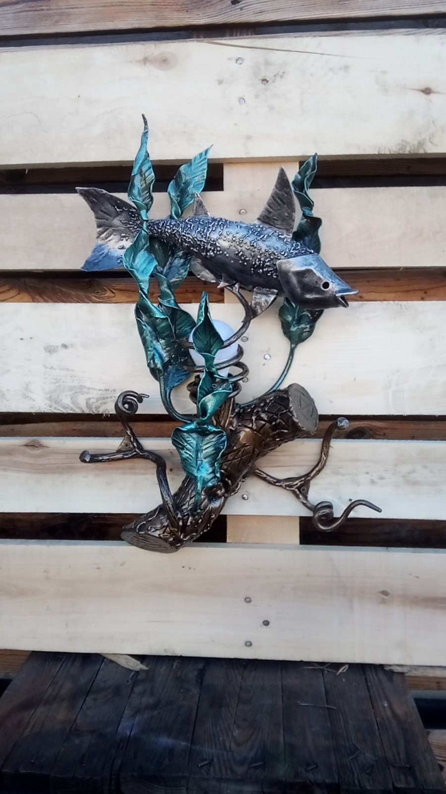 Wall sconce, fish, ocean, coastal decor, trident, iron gift, Christmas, anniversary, birthday, sconce, wedding, newlyweds gift, moms gift