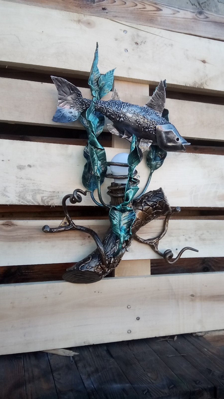 Wall sconce, fish, ocean, coastal decor, trident, iron gift, Christmas, anniversary, birthday, sconce, wedding, newlyweds gift, moms gift
