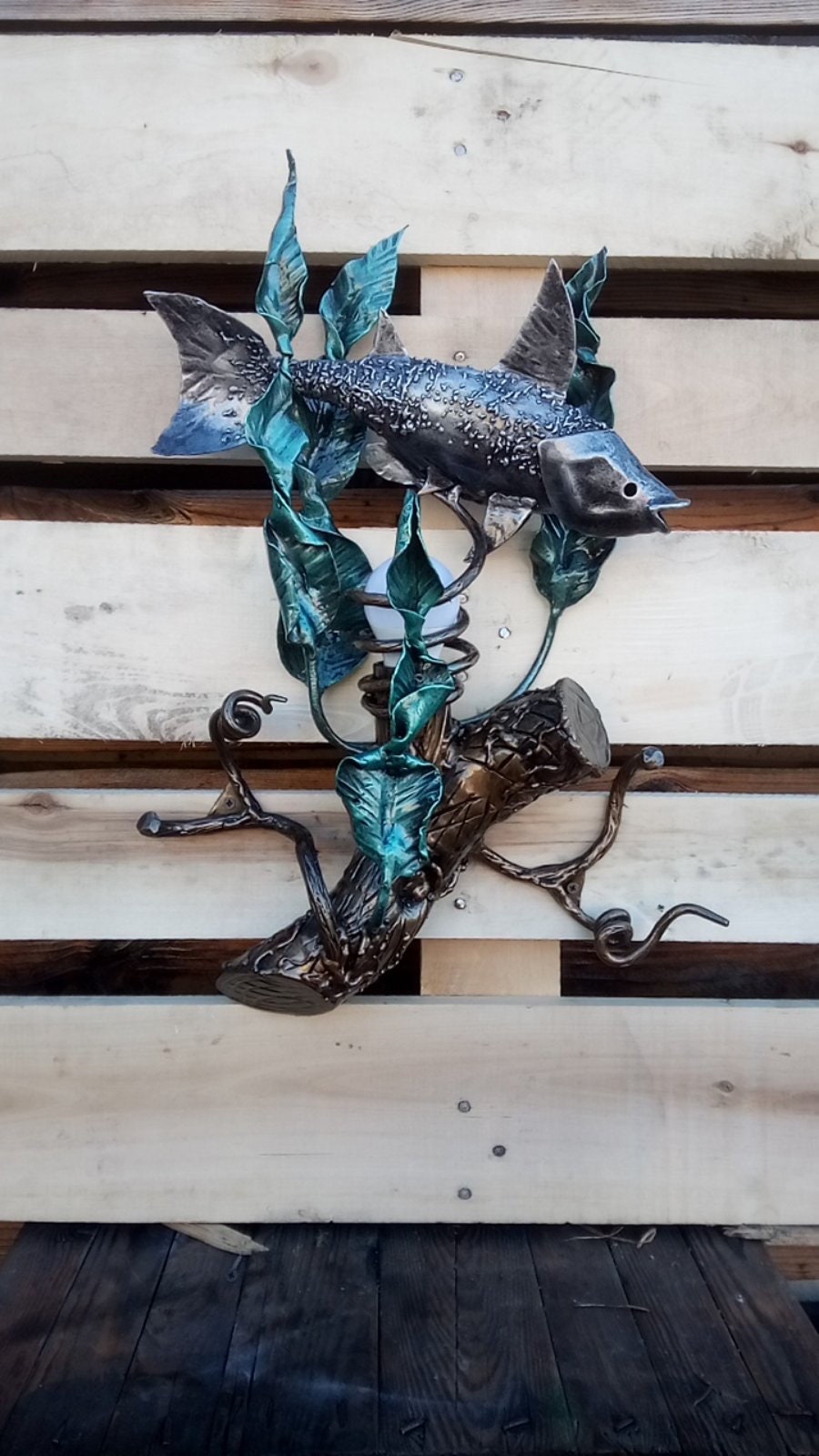 Wall sconce, fish, ocean, coastal decor, trident, iron gift, Christmas, anniversary, birthday, sconce, wedding, newlyweds gift, moms gift