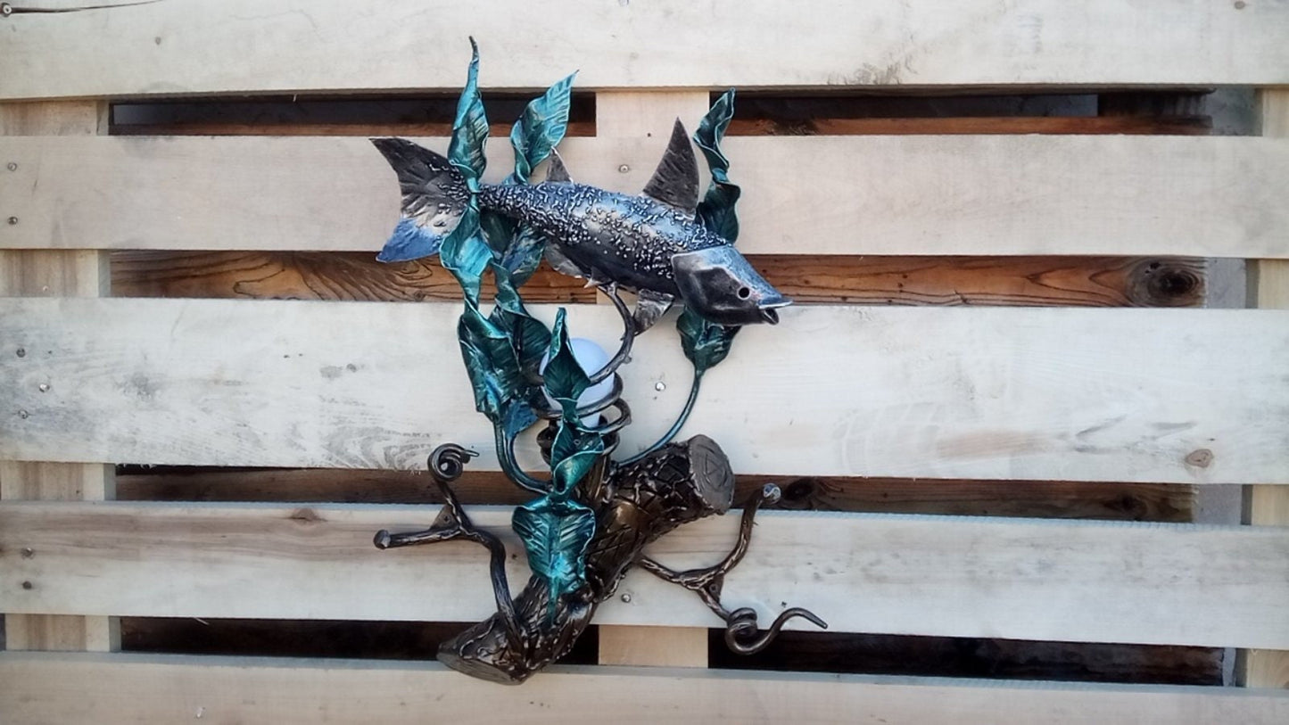 Wall sconce, fish, ocean, coastal decor, trident, iron gift, Christmas, anniversary, birthday, sconce, wedding, newlyweds gift, moms gift