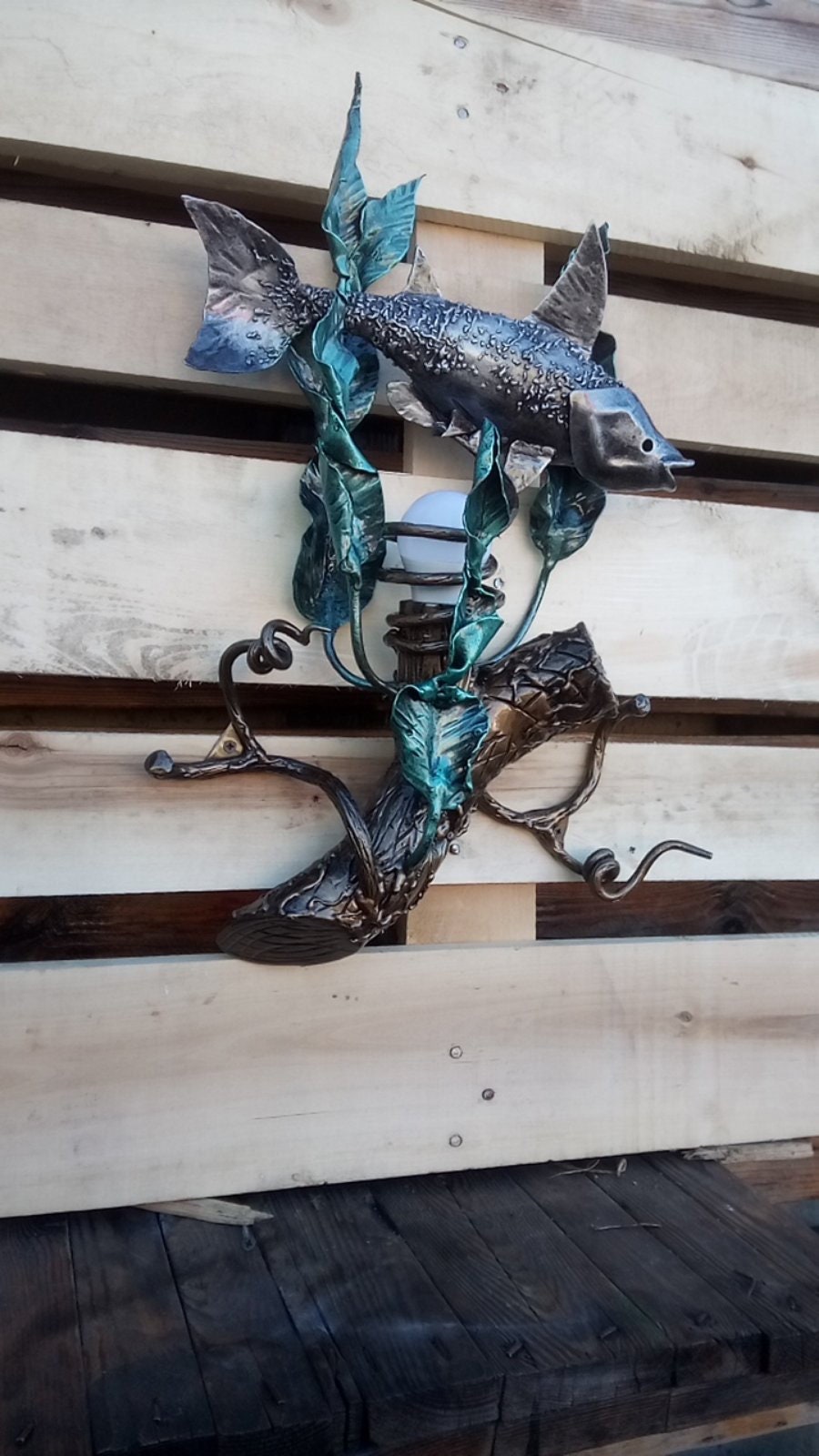 Wall sconce, fish, ocean, coastal decor, trident, iron gift, Christmas, anniversary, birthday, sconce, wedding, newlyweds gift, moms gift