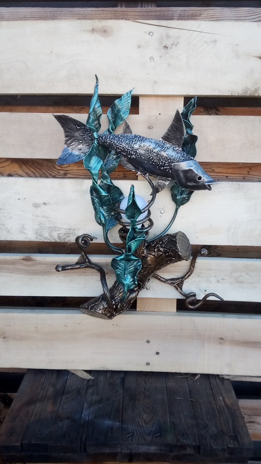 Wall sconce, fish, ocean, coastal decor, trident, iron gift, Christmas, anniversary, birthday, sconce, wedding, newlyweds gift, moms gift