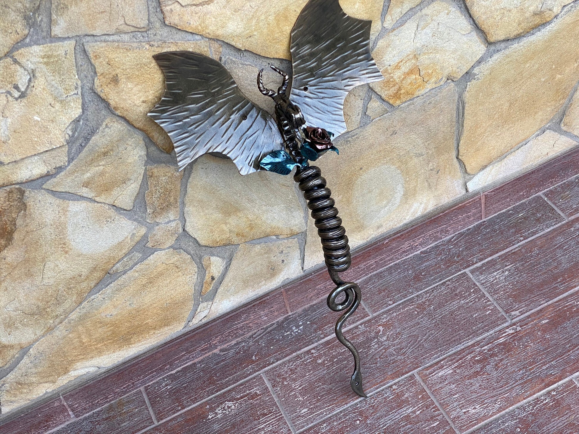 Door handle, dragon, rose, medieval, Christmas, birthday, anniversary, castle, viking, cottage, antique, cave, steel gift, steel rose,flower