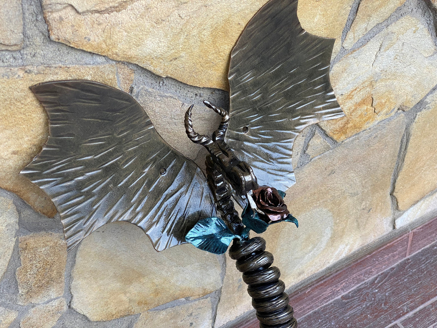 Door handle, dragon, rose, medieval, Christmas, birthday, anniversary, castle, viking, cottage, antique, cave, steel gift, steel rose,flower