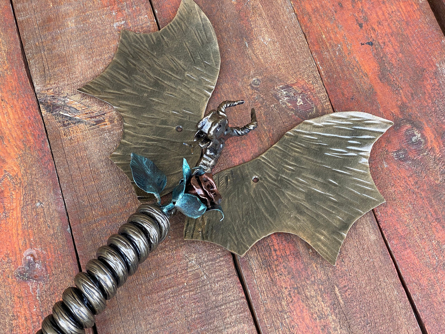 Door handle, dragon, rose, medieval, Christmas, birthday, anniversary, castle, viking, cottage, antique, cave, steel gift, steel rose,flower