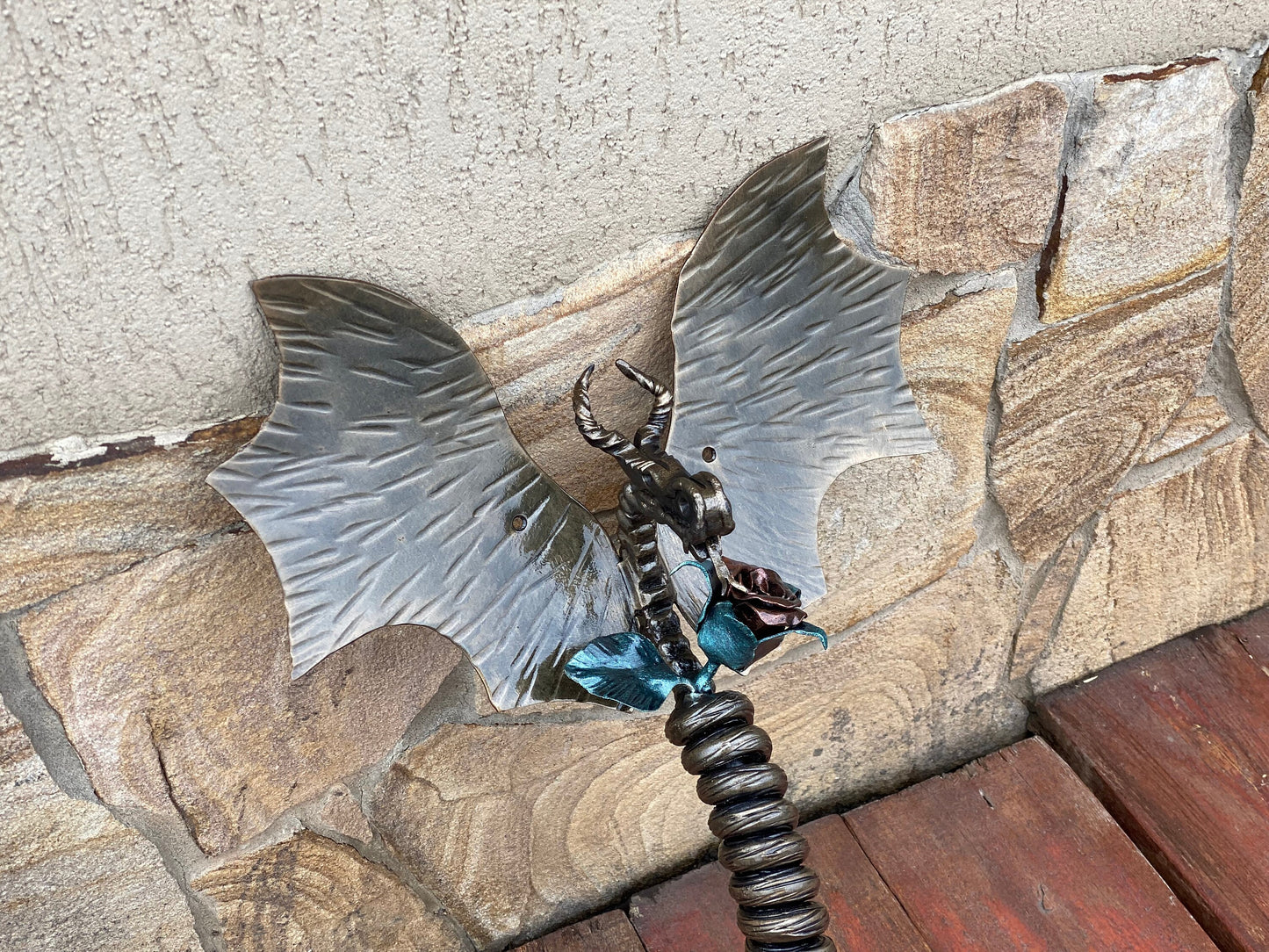 Door handle, dragon, rose, medieval, Christmas, birthday, anniversary, castle, viking, cottage, antique, cave, steel gift, steel rose,flower