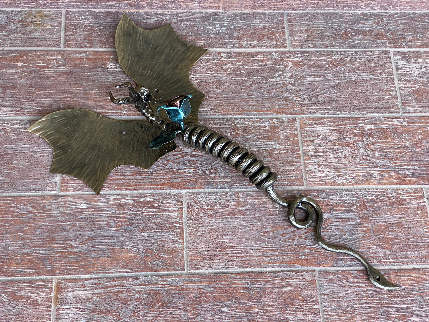 Door handle, dragon, rose, medieval, Christmas, birthday, anniversary, castle, viking, cottage, antique, cave, steel gift, steel rose,flower