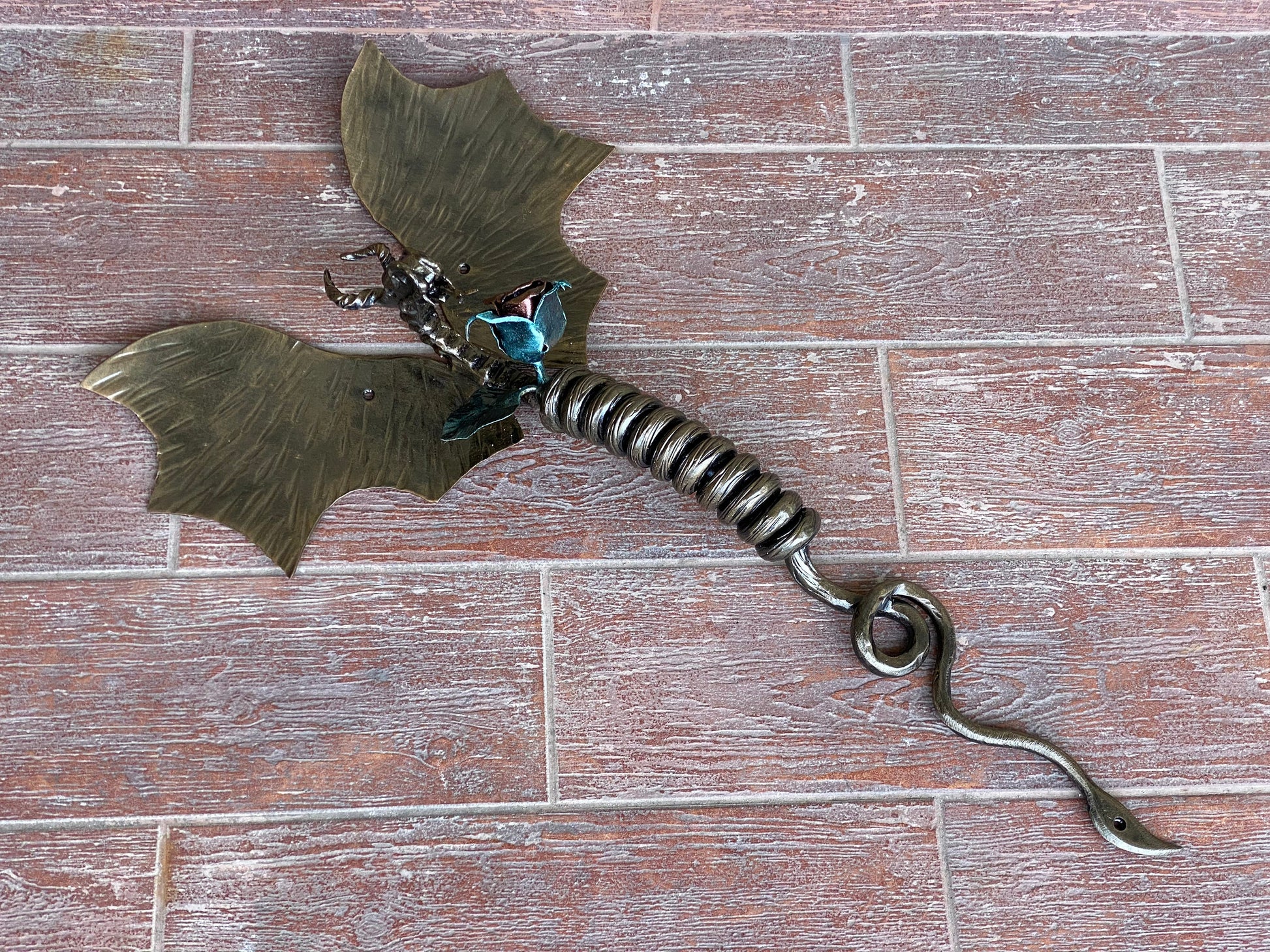 Door handle, dragon, rose, medieval, Christmas, birthday, anniversary, castle, viking, cottage, antique, cave, steel gift, steel rose,flower