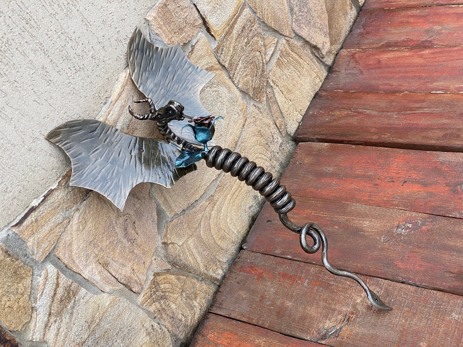 Door handle, dragon, rose, medieval, Christmas, birthday, anniversary, castle, viking, cottage, antique, cave, steel gift, steel rose,flower
