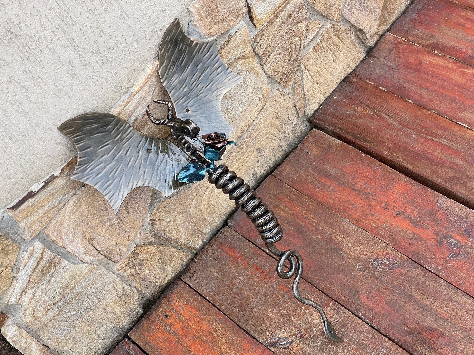 Door handle, dragon, rose, medieval, Christmas, birthday, anniversary, castle, viking, cottage, antique, cave, steel gift, steel rose,flower