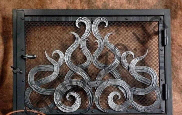 Fireplace door, oven, fireplace screen, fire poker, birthday, Christmas gift, iron decor, fireplace, Fathers Day,army gift,ForgedCommodities