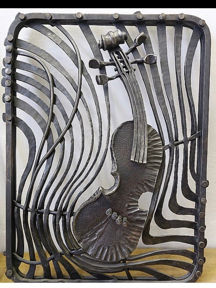 Fireplace screen, violin, iron gift, music, fireplace decor, iron anniversary, 6th anniversary, fireplace, fire poker, Christmas, birthday