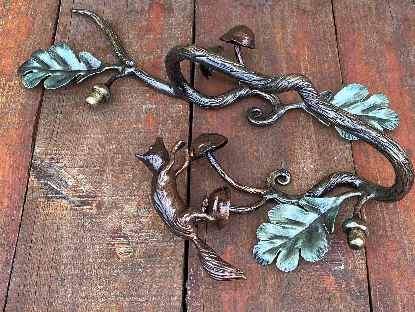 Door pull, fox, door handle, door, oak, acorn, forest, wild nature, Christmas, animal, mushroom, anniversary, iron gift, steel gift, mother