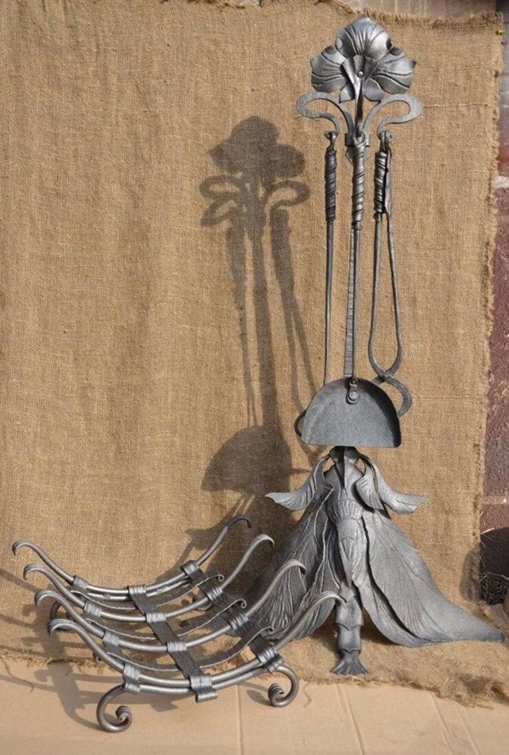 Fireplace tools, firewood holder, fireplace, fire poker, iron gift, birthday, anniversary,Christmas,gift for dad,retirement gift,Fathers Day