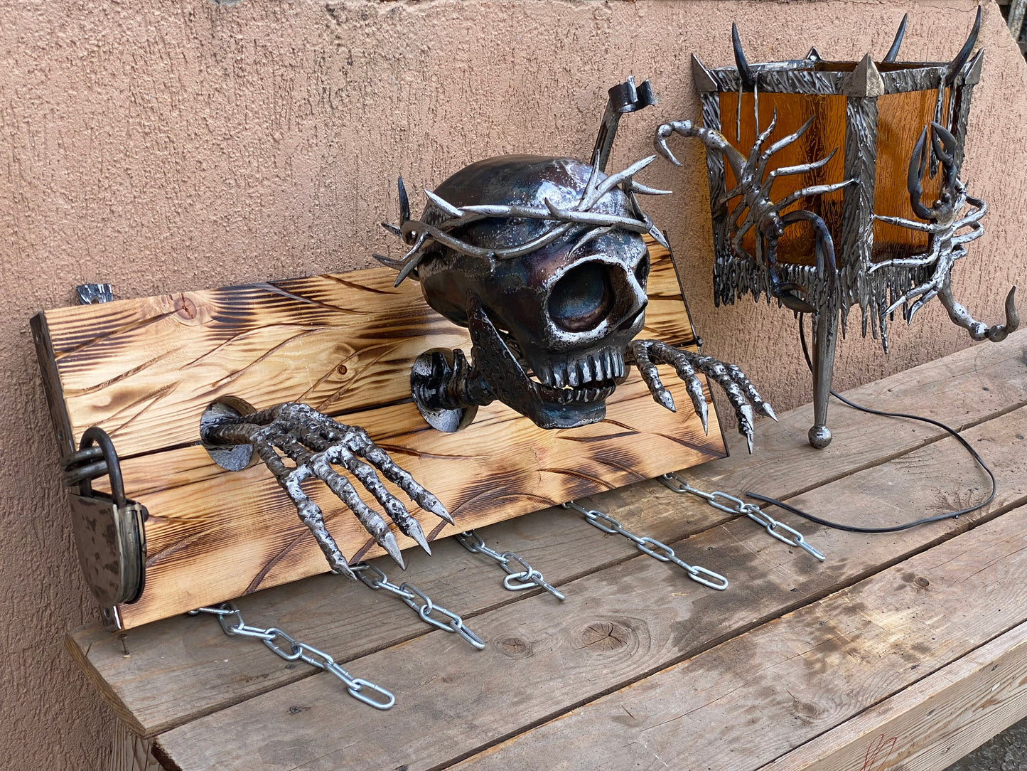 Wall lamp, sconce, Halloween, birthday, Christmas, skull, grave, cemetry, coffin, military, man cave, crematorium, grief, funeral, dead