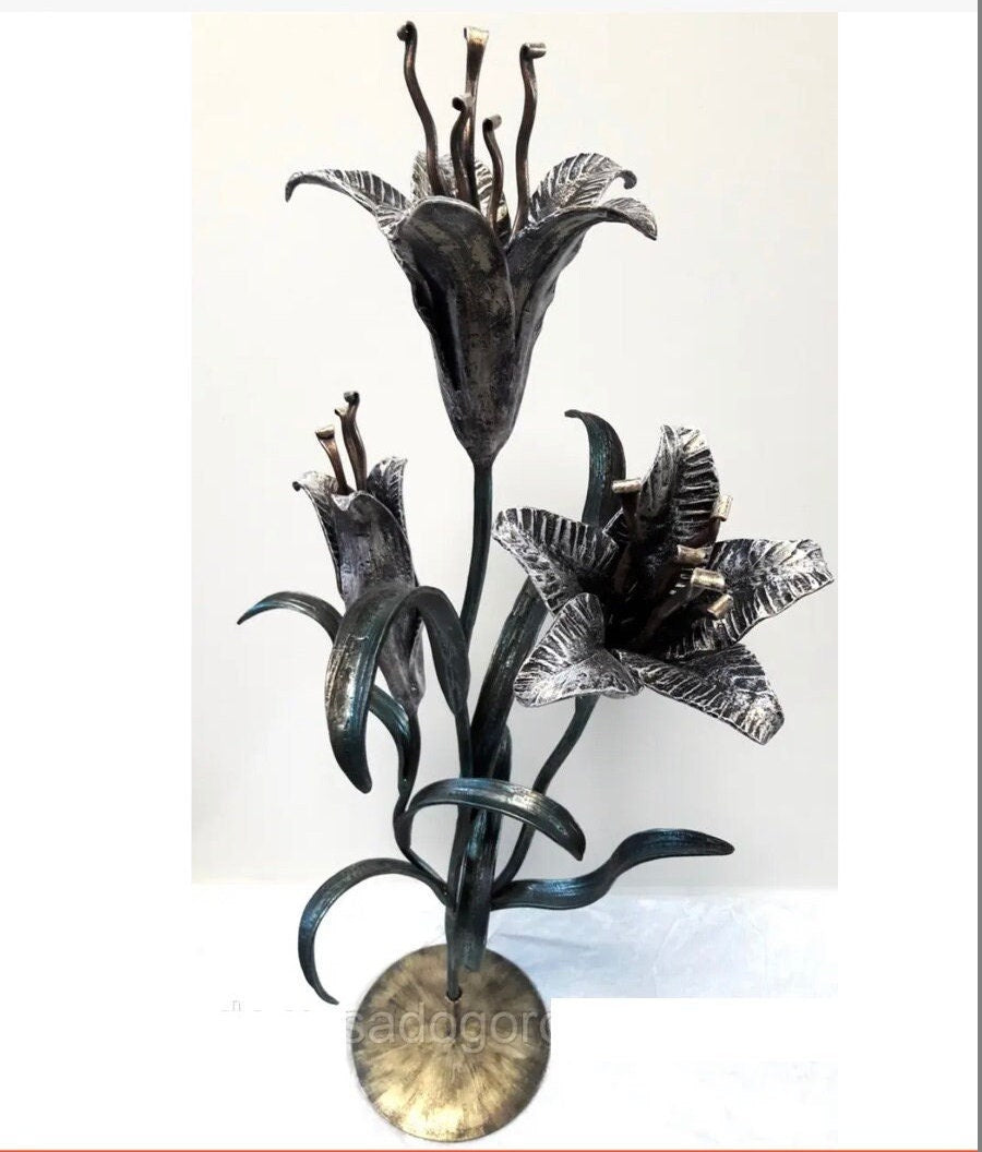 6th anniversary, bouquet, lily, bridesmaid gift, wedding, Christmas gift, iron flower, wedding flower, rose, iron bouquet, iron gift,garden