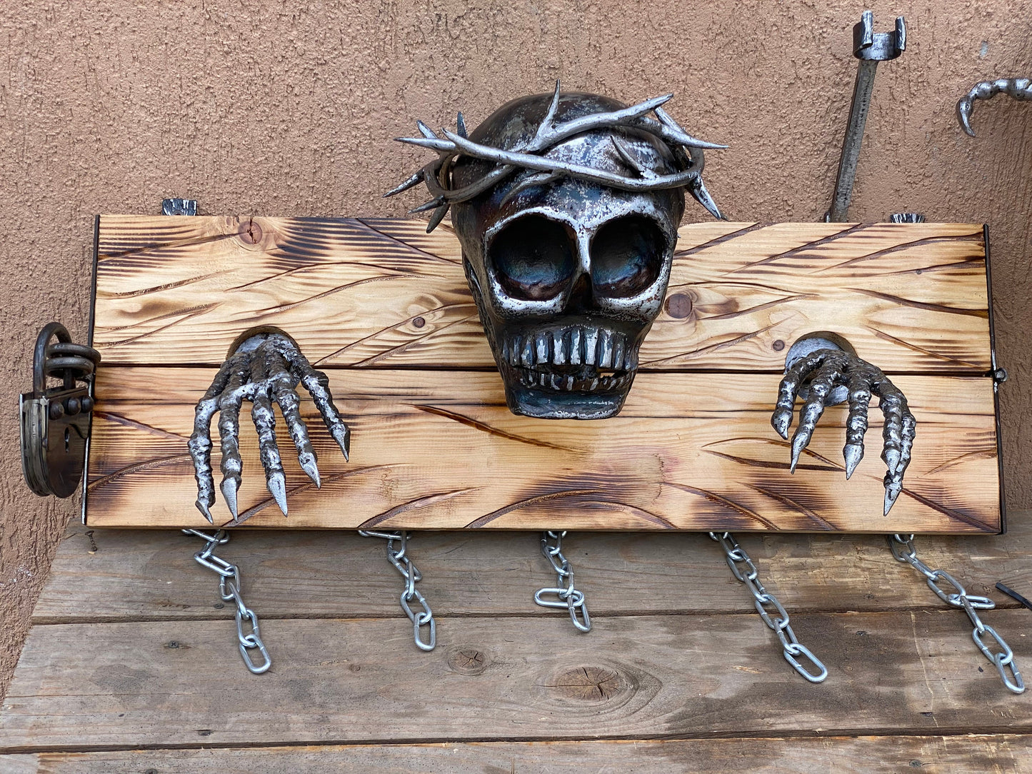 Wall lamp, sconce, Halloween, birthday, Christmas, skull, grave, cemetry, coffin, military, man cave, crematorium, grief, funeral, dead