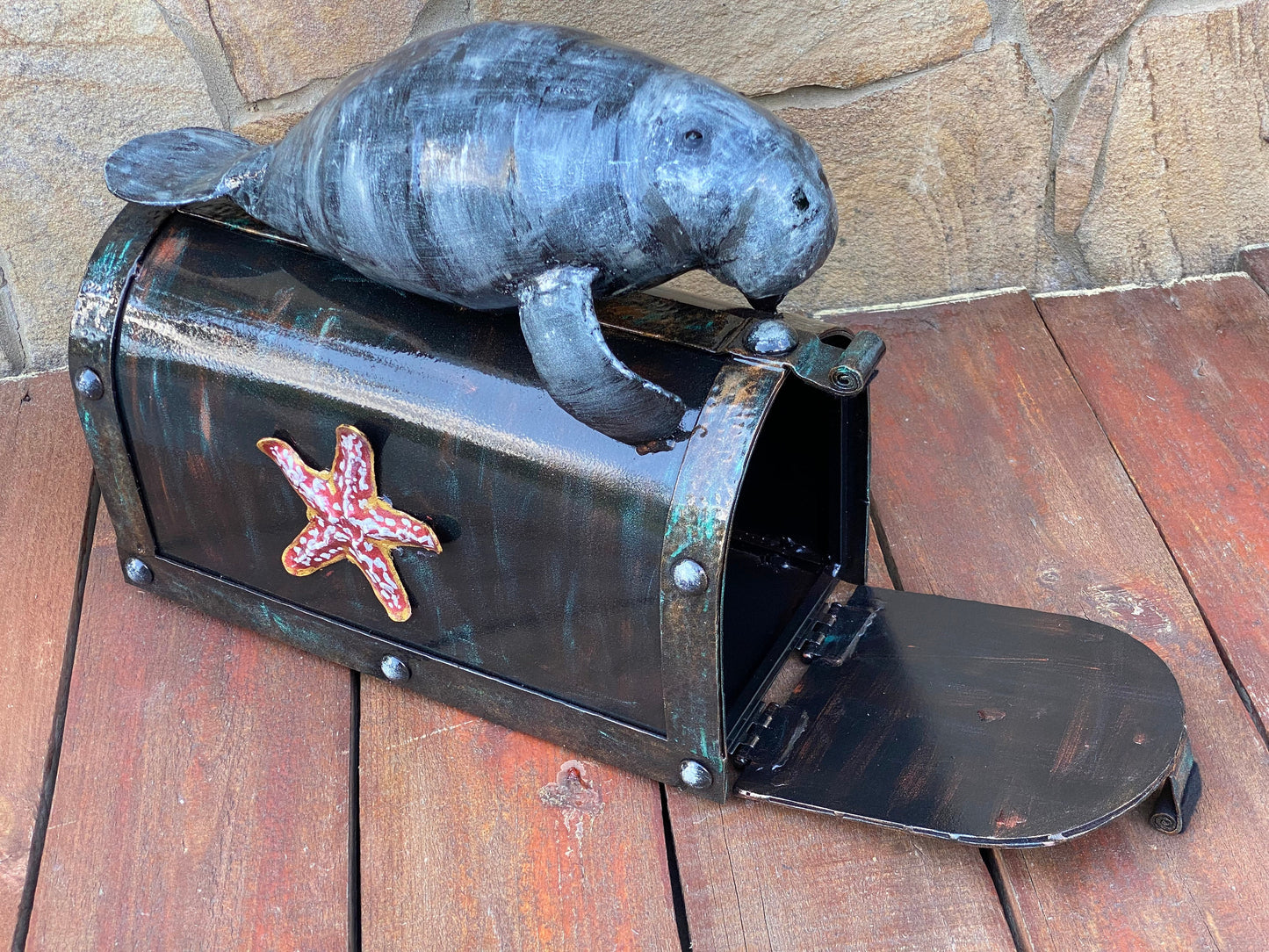 Mailbox, mail box, nautical decor, coastal decor, steel gift, manatee, seahorse, starfish, fish, house number sign, birthday, Christmas