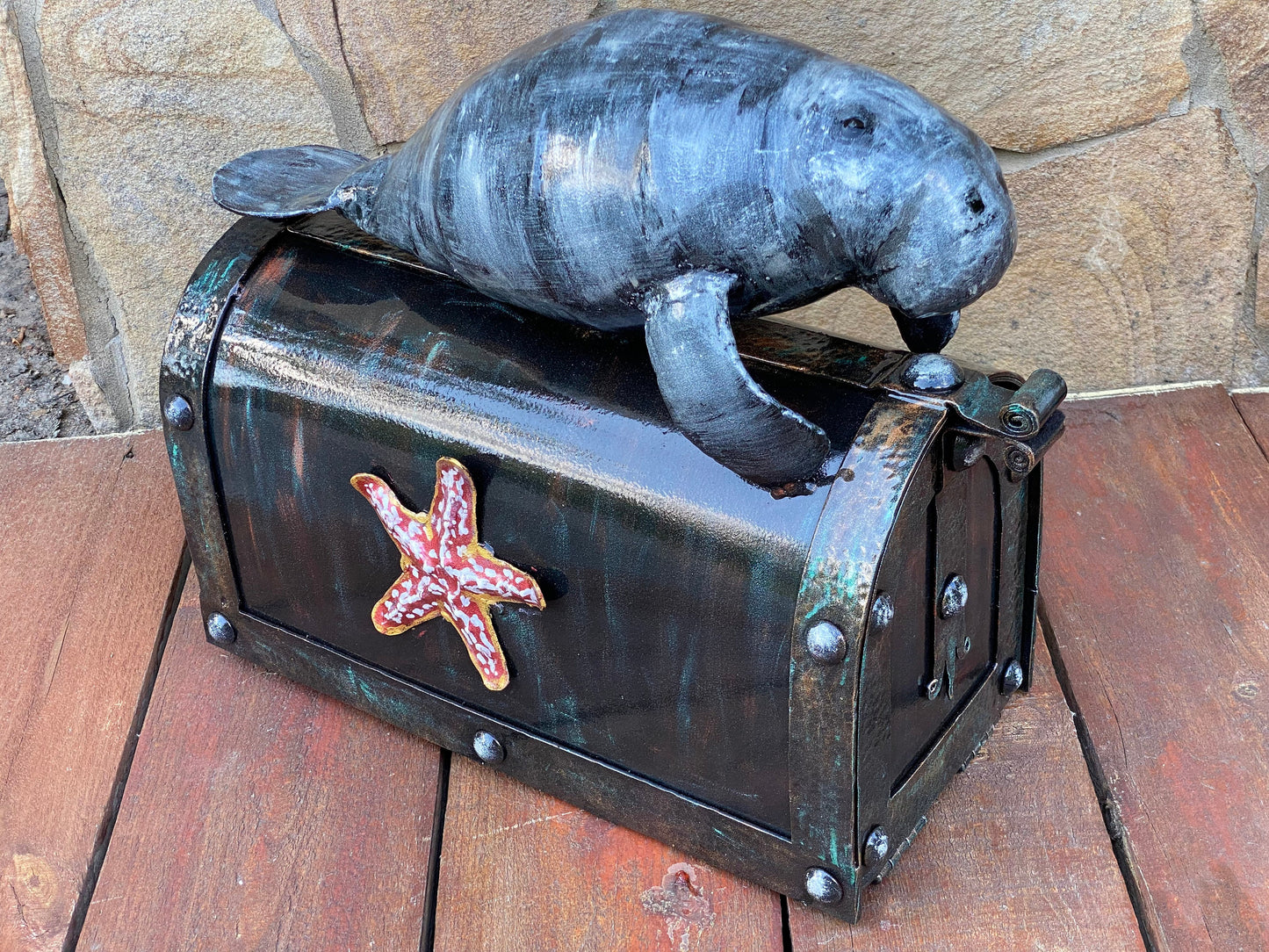 Mailbox, mail box, nautical, coastal, chest, steel gift, manatee, iron gift, anniversary, house number sign, zoo, birthday, Christmas,mother