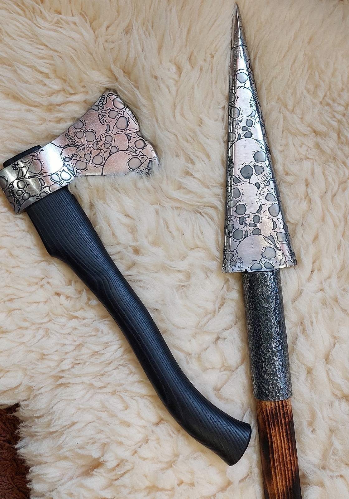 Axe, spear, skull, skeleton, viking, mens gift, Halloween, iron gift, steel gift, birthday, anniversary,Christmas,military,Father,graduation