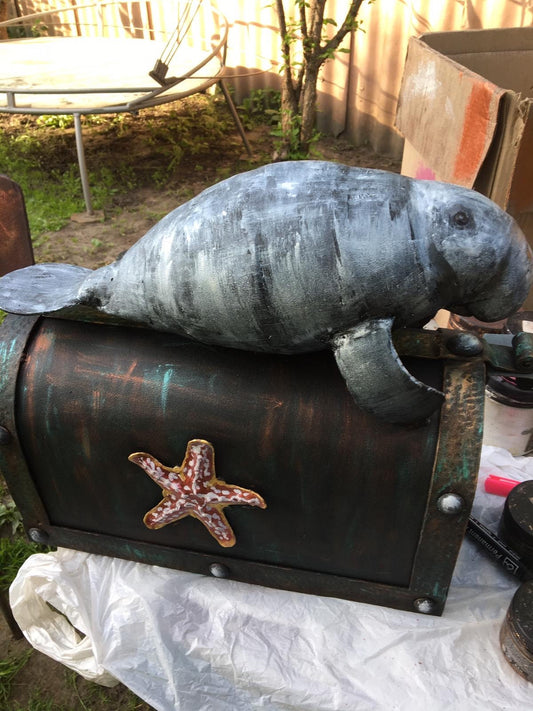 Mailbox, mail box, nautical decor, Christmas, coastal decor, iron gift, manatee, sea horse, starfish, house number sign,birthday,anniversary
