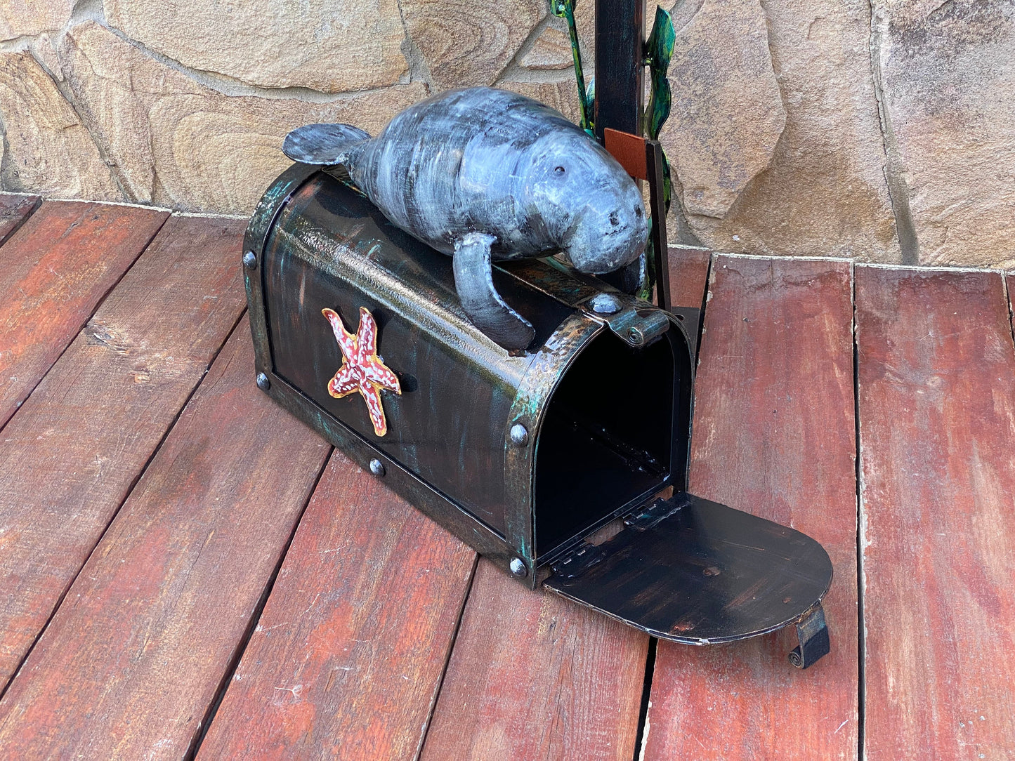 Mailbox, mail box, nautical decor, coastal decor, steel gift, manatee, seahorse, starfish, fish, house number sign, birthday, Christmas
