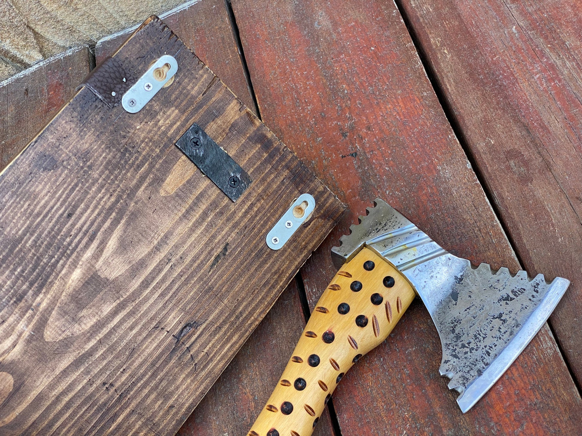 Axe holder, viking axe, viking hatchet, axe, mens gift, viking, wooden gift, birthday, Christmas, anniversary, iron gift, steel gift, daddy