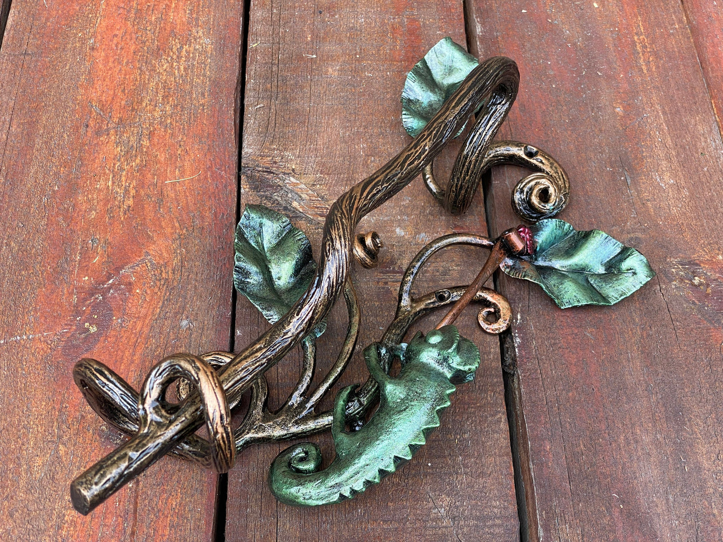Door pull, chameleon, door handle, door, forest, wild nature, Christmas, animal, anniversary, iron gift, steel gift, insect, blacksmith,vine