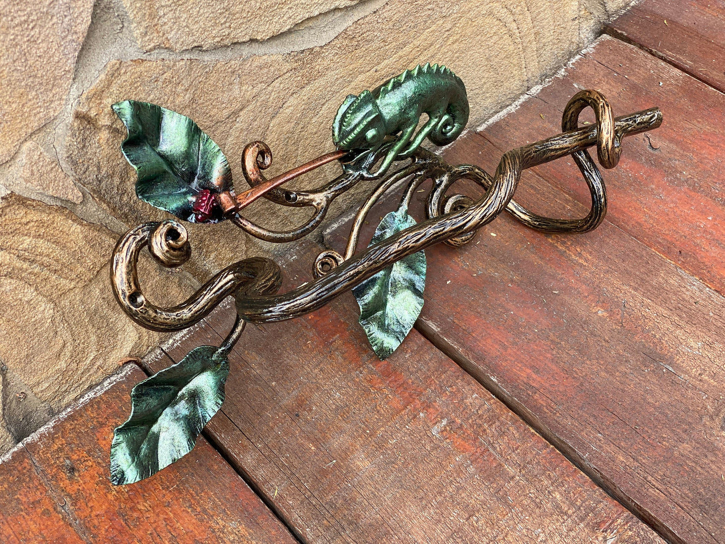 Door pull, chameleon, door handle, door, forest, wild nature, Christmas, animal, anniversary, iron gift, steel gift, insect, blacksmith,vine