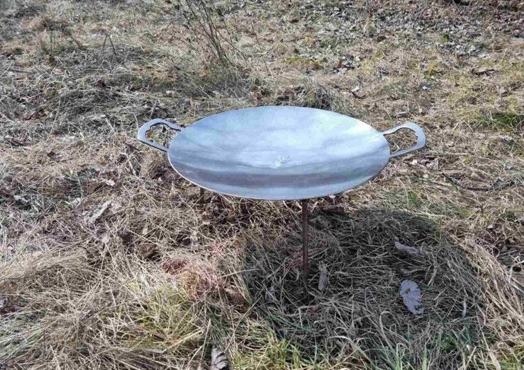 Stainless steel pan, frying pan, BBQ, medieval, barbeque gift, picnic, skewers, wine tray, gift for couples, camping, fire pit, Christmas