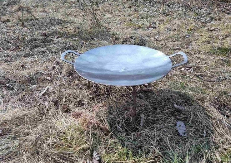 Stainless steel pan, frying pan, BBQ, medieval, barbeque gift, picnic, skewers, wine tray, gift for couples, camping, fire pit, Christmas