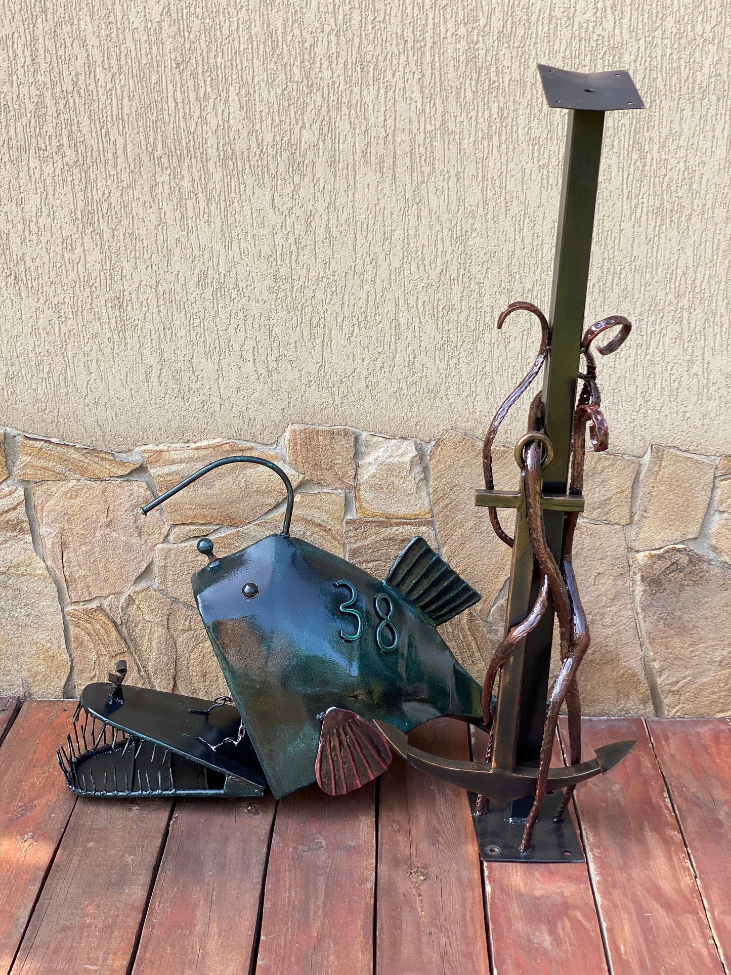 Mailbox, mail box, Christmas, tentacle, octopus, nautical decor, coastal decor, iron gift, fish, house number sign, anchor, anniversary, axe