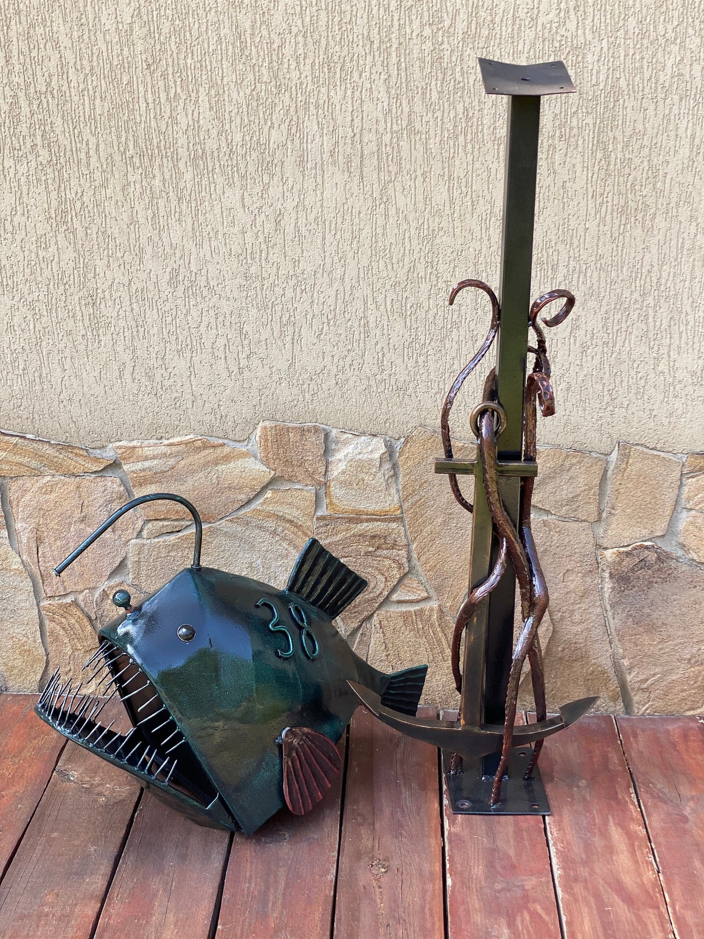 Mailbox, mail box, Christmas, tentacle, octopus, nautical decor, coastal decor, iron gift, fish, house number sign, anchor, anniversary, axe